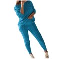 thumbnail image 1 of Pompotops Womens Solid Color Off Shoulder Long Sleeve Cable Knitted Warm Two-Piece Long Pants Sweater Suit Set, 1 of 1