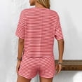 thumbnail image 4 of Tumotour Pajamas Set for Women 2 Piece PJ Sets Round Neck Short Sleeve with Elastic Waist Shorts Solid Color Striped Loungewear for Summer Sleepwear Causal Home Clothes Sleep Nightwear Outfits, 4 of 5