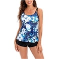 thumbnail image 1 of RKSTN Robe de Bain Tankini pour Femmes avec Shorty Deux Pièces Col en V Nœud Licou Imprimé Floral Grande Taille Robe de Maillot de Bain, 1 of 6