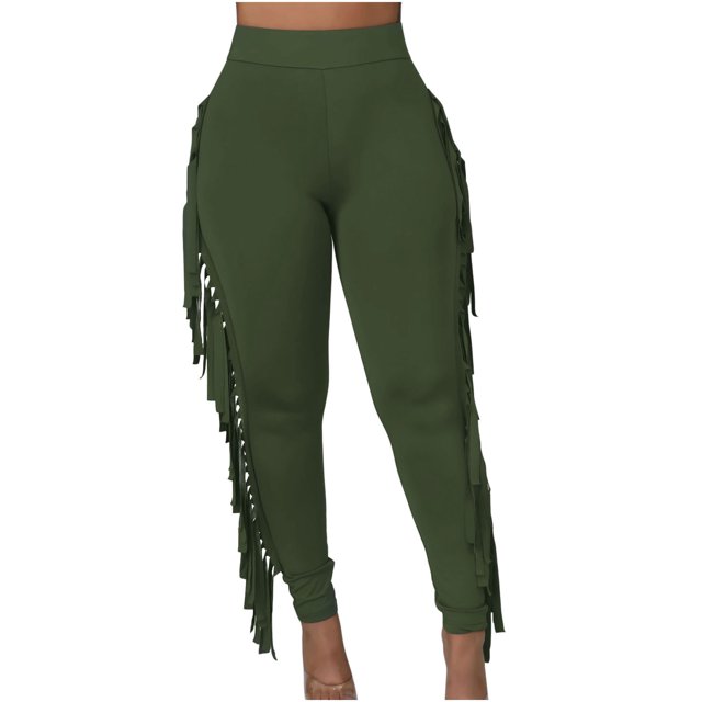 Birdeem Pantalon Aguichant Moulant à Franges pour Femmes