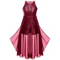 thumbnail image 3 of renvena Combinaison-Robe Maxi à Paillettes pour Filles Enfants en Mousseline Sans Manches Concours Mariage Fête Demoiselle d'Honneur Bourgogne 10, 3 of 7
