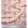 thumbnail image 1 of Soimoi White polyester Crepe Fabric Stripe & Jellyfish Ocean Printed Fabric 1 Yard 42 Inch Wide, 1 of 3