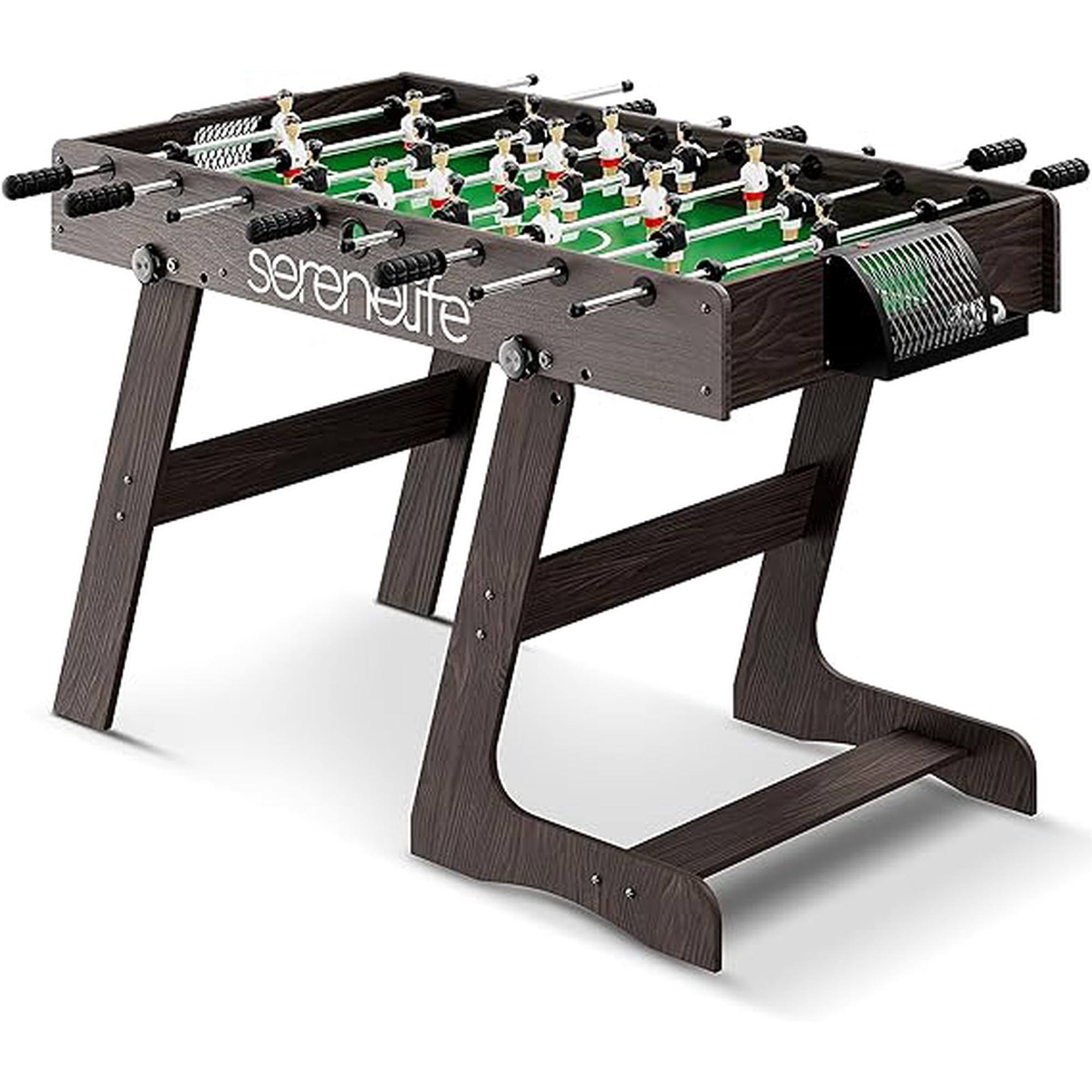 Table De Baby Foot SereneLife – 122 X 61 Cm – Barres Chromées, Porte-Gobelets, 2 Balles – Adulte & Enfant