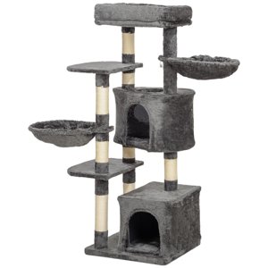 52.5" Tour de l'arbre de chat gris foncé avec des poteaux de scratching, Condo & Hammock - Centre d'activité Cat Intérieur pour le Salon & Chambre à coucher