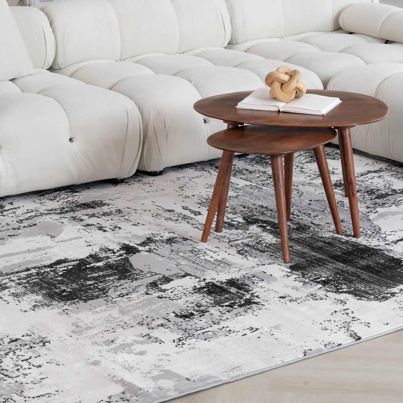 Tapis d'interieur classique Atlas Rug Branch, gris beige, moderne - Salon, chambre, salle a manger et cuisine