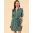 thumbnail image 2 of INSPIRE CHIC Robe-Chemise à Manches Roulées à Multiples Poches avec Ceinture pour Femme, 2 of 6