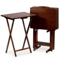 thumbnail image 1 of PJ Wood Tables de Télé en Bois Pliantes avec Étagère de Rangement Pliable, Brun Noyer, Ensemble de 5 Pcs, 1 of 10