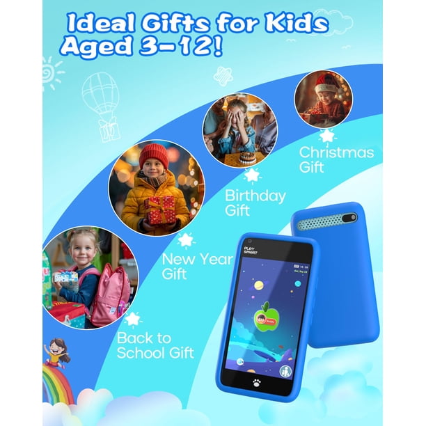 Téléphone pour enfants, jouets pour filles de 3 à 10 ans, cadeaux de Noël et d'anniversaire | Touchscreen Toddler Smartphone, Portable Learning Toys, Kids Toys Play Cell Phone with Dual Camera, Games