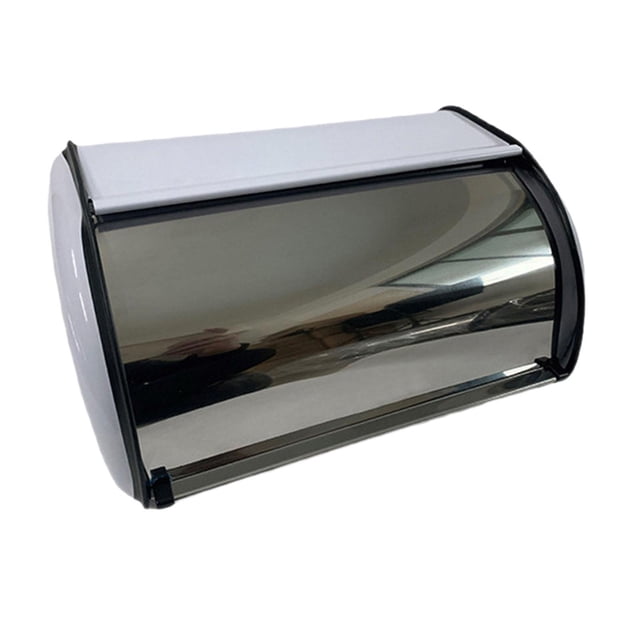 Tnarru Bread Bin with Roll Lid Metal Bread Box Rustic Multipurpose for Kitchen Counter Bread Keeper for Home Baked Goods Coffee Shop White
