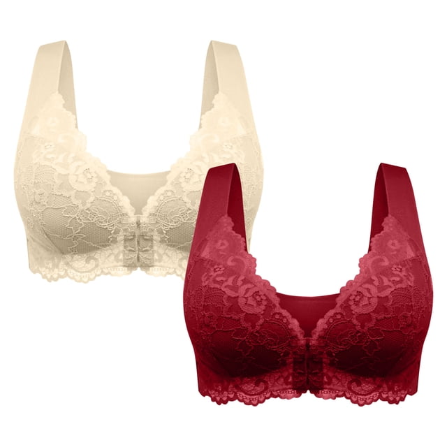 BVOFAR Plus Size Push Up Bras Front Closure No Underwire Bra Lace Full Coverage Bras Everyday Breathable Comfy Bra 2 Pcs