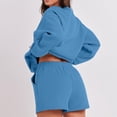 thumbnail image 4 of Ensemble de Survêtement pour Femmes avec Shorts, Tenue 2 Pcs pour l'Automne, Chandail à Manches Longues Décontracté Surdimensionné à Col Rond, Chandails Molletonnés à Enfiler, Shorts à Taille Élastique, Ensembles Assortis Bleu, 4 of 7