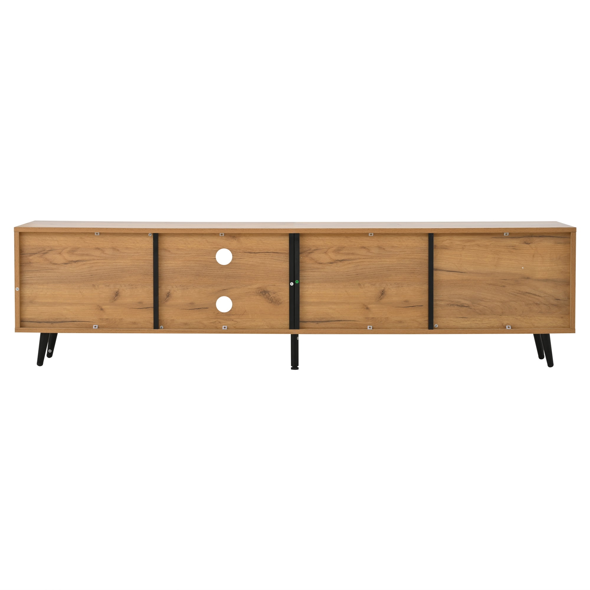 Homy Casa Meuble TV 65 po, Console multimédia avec portes, tablette en verre trempé, passe-câbles, bois et noir