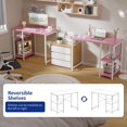 thumbnail image 3 of PAMRAY 32 Inch Small Computer Desk with Shelves, Home Office Desk with Headphone Hook for Bedroom, Study Writing PC Table for Small Spaces, Pink, 3 of 6