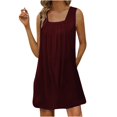 thumbnail image 1 of Birdeem Womens Summer Fashion Solid Square-Neck Sleeveless Pullover Dress, 1 of 1
