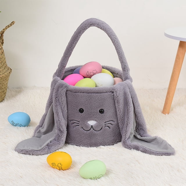 Openpig Easter Bunny Basket, Cute Easter Bucket Bags with Rabbit Ears for Easter Eggs, Easter Decorations, Candy Gifts Storage