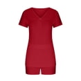 thumbnail image 3 of 2PC Women's V Neck Short Sleeve Two-piece Comfortable Home Pajamas Set Sports Set, 3 of 8