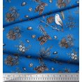 thumbnail image 2 of Soimoi Blue polyester Georgette Fabric Floral, & American Robin Bird Fabric Prints by Yard 52 Inch Wide, 2 of 3