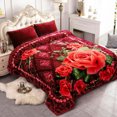 thumbnail image 1 of Couverture en Vison Coréen, 2 Plis Imprimée Douce et Chaude pour Automne, Hiver - King, Floral Rouge, 1 of 5