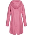 thumbnail image 3 of hoksml Women Plus Size Rain Jacket Solid Outdoor Hooded Drawstring Full Zipper Buttons Raincoat Long Windproof Pockets Coats S-5XL, 3 of 3