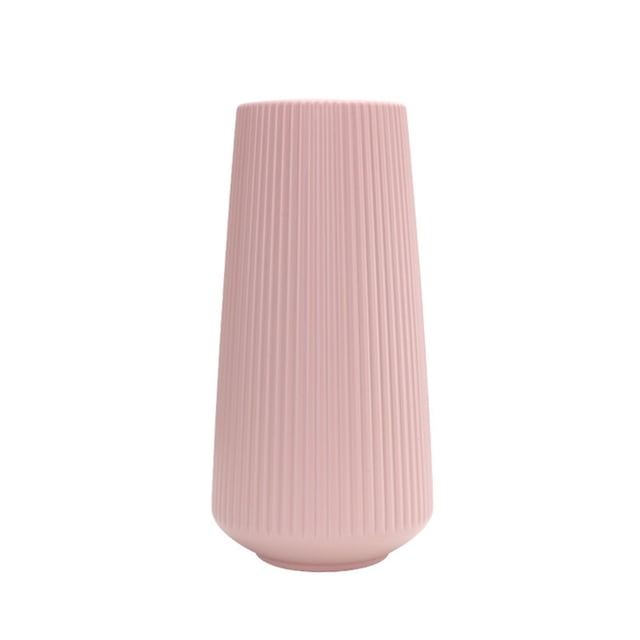 Home Decor Vases Home Decor Geometric Vase Flower Arrangement Container Home Office Decor. A pink geometric vase with a ribbed texture, made of durable PP material, measuring 13 x 35 cm. Suitable for dried or silk flowers, branches, or decorative fillers, ideal for modern home or office decor.