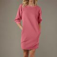 thumbnail image 2 of cfhntfmh Robes Décontractées pour Femmes Robe Chandail en Molleton Confortable à Col Rond Ample à Manches 3/4 Mini avec Poches, 2 of 6