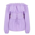 thumbnail image 4 of Mikilon Women's Long Sleeve Off-Shoulder Ruffled Elastic Tie Tunic Tops, 4 of 9