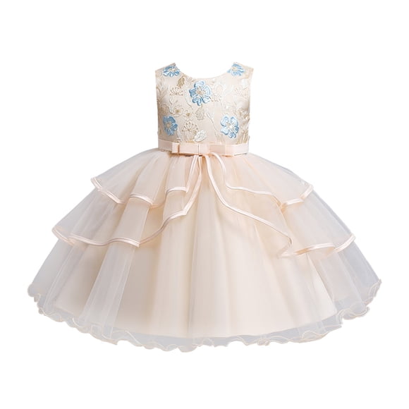 felwors Flower Girls Embroidered Lace Tulle Dress Bowknot Princess Wedding Birthday Party Communion Pageant Dance Ball Gown