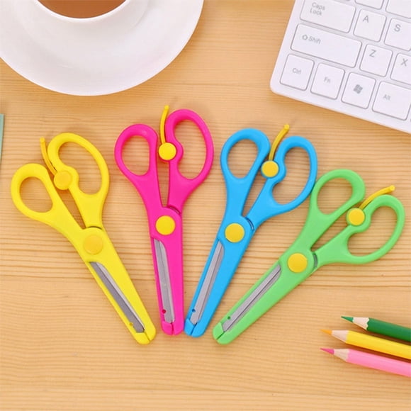 RRJ Ciseaux de Sécurité pour Bordure en Plastique, Lot de 4, Coins Arrondis, Conception Anti-Dommage, Ouverture Spring-Assisted pour Réduire la Fatigue des Doigts, Ciseaux d'Artisanat pour Salle de Classe d'Enfants, Fournitures d'Art pour Fait Main