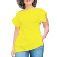 thumbnail image 2 of T-shirt Blouse à Manches Courtes Bouffantes Col Rond Décontracté pour Femmes avec Fermeture Éclair pour l'Été et Usage Quotidien Pièce Indispensable/95 % Polyester, 5 % Spandex, Jaune, Sopatenor, 2 of 9