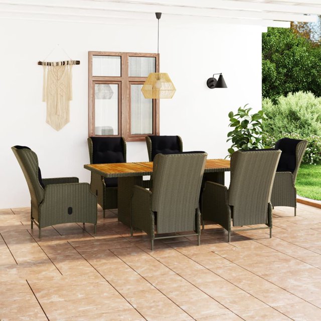 vidaXL Ensemble de Salle à Manger d'Extérieur 7 Pcs avec Coussins en Rotin Poly Brun
