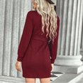 thumbnail image 2 of Robe pour Femmes, Robe une Pièce en Tricot Lavable en Machine Manches Longues pour l'Hiver Kaki, Rouge Vin, Noir, Abricot, 2 of 6
