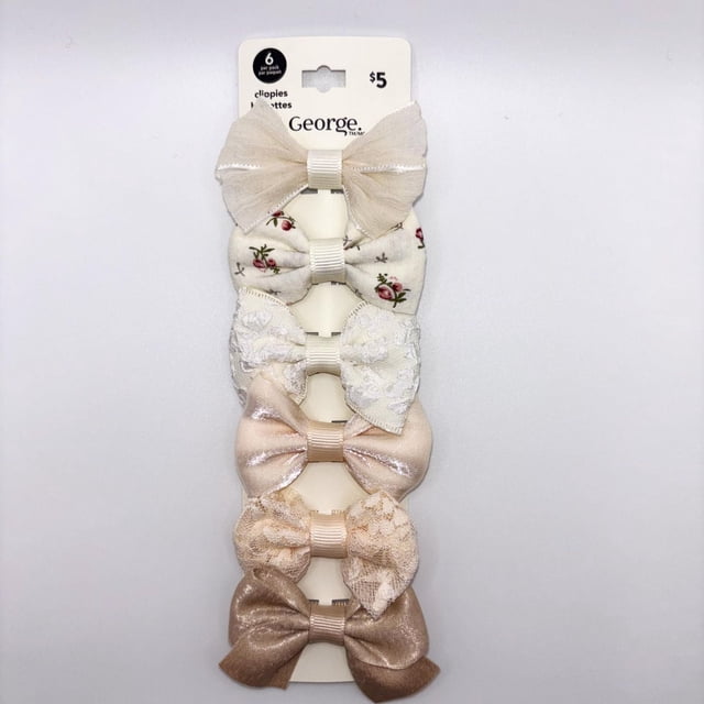 George Ensemble de 6 Nœuds, Six Nœuds pour Cheveux Multicolores de Taille Tout-Petit, Arrangés en Ensemble Coordonné, Chacun avec un Nœud Central visible et une silhouette de Nœud Classique; pour Filles Tout-Petits pour Ajouter un accent Ludique et Stylé aux Tenues. Souvent Utilisé pour Coiffer des Poupées.