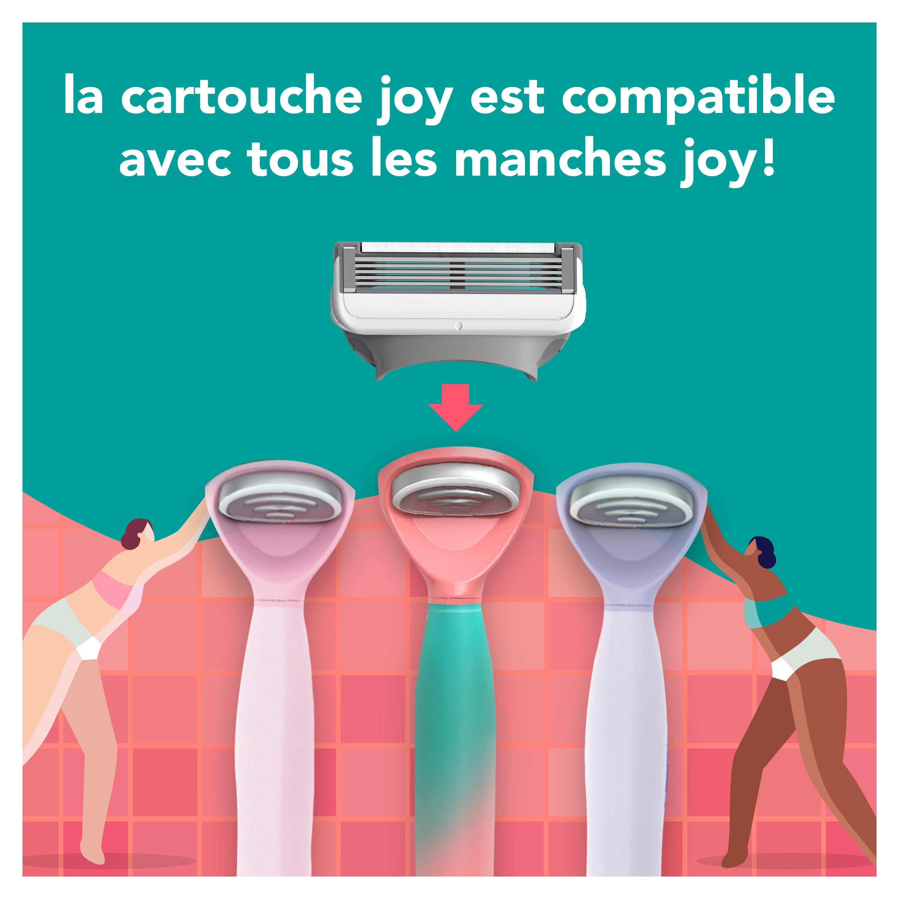 joy Rasoir pour Femmes Qui Change de Couleur, Trousse de Rasage avec 1 Manche + 2 Cartouches de Lames