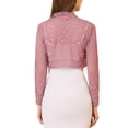 thumbnail image 3 of INSPIRE CHIC Women's Floral Lace Sheer Open Front Bolero Shrug Cropped Cardigan XS Grey Pink, 3 of 8