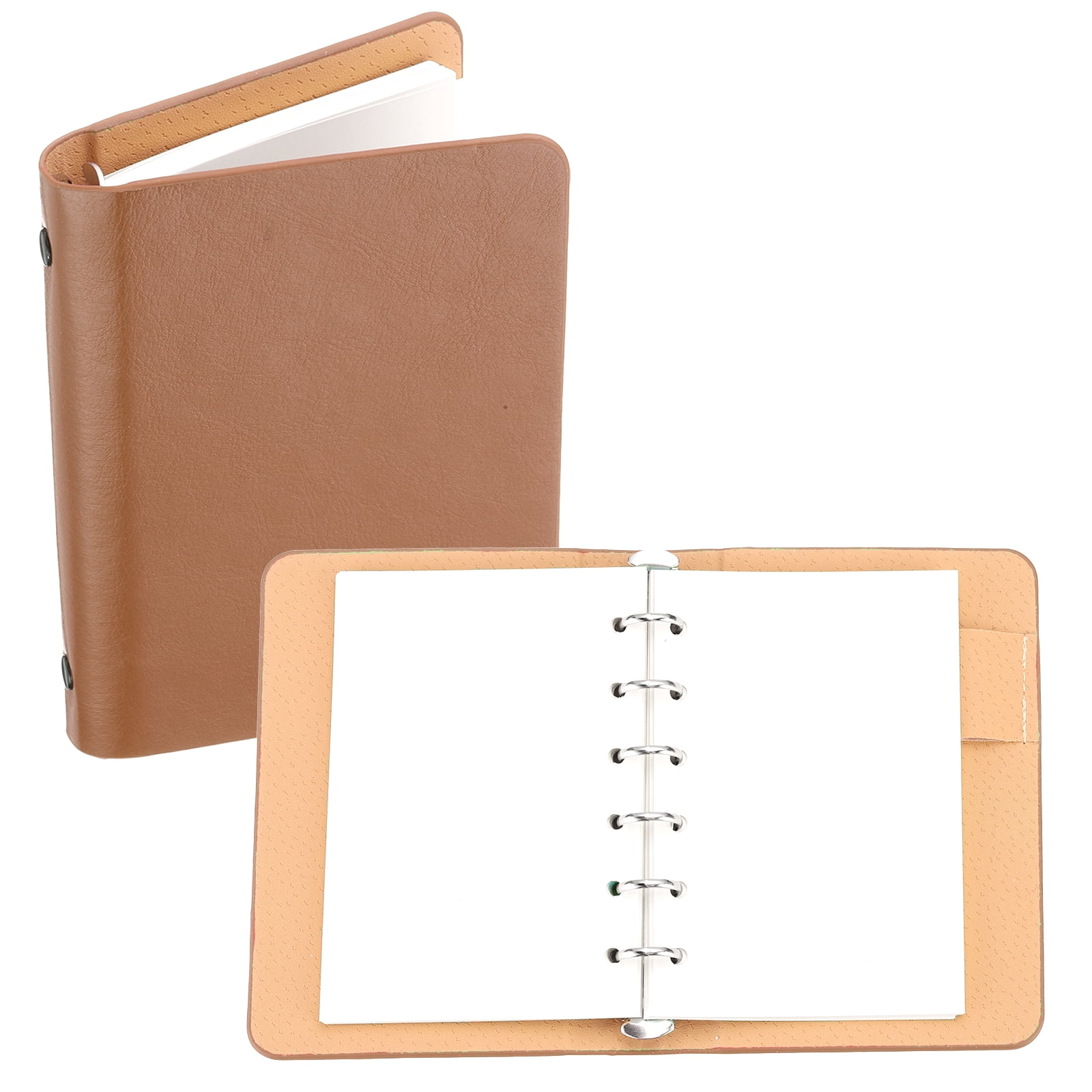 REGALWOVEN 6 Ring Binder Cover, A7 Leather Notebook Binder Loose Leaf Planner with 50 Sheets Paper, Brown