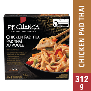 P.F. Chang’s Home Menu Chicken Pad Thai Frozen Dinner, Rice noodles with chicken breast, bell peppers, carrots and green onions with a pad thai sauce, Chicken Pad Thai Frozen Meal, 312g