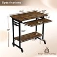 thumbnail image 3 of Table d’Ordinateur avec Plateau de Clavier Coulissant & 3 Crochets, Bureau d’Ordinateur Mobile avec Roulettes Flexibles, Table de Travail Industriel, pour Maison et Bureau, 80X50X75 CM, 3 of 10