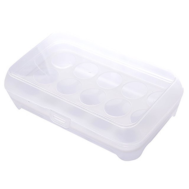 YFKFYTG Clearance Sales Today Deals Prime Storage Trunk & Bag, Tray Refrigerator Fridge Eggs Box Case Container Plastic. A transparent plastic egg storage container with 15 individual grids, a secure locking cover, and stackable design, ideal for kitchen organization and refrigerator storage.