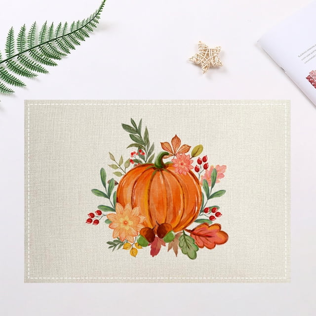 Oefntac Placemats Thanksgiving Day Fall Themed Linen Placemat Insulation Mat Fall Themed Printed Kitchen and Home Dining Table Mat