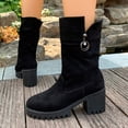 thumbnail image 2 of Wensltd Talons Hauts d'Automne pour Femmes Noir Bout Rond Bottes Mi-Mollet Épaisses Confortables Chaussures d'Hiver, 2 of 9