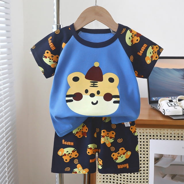 LSLJS Baby Summer Cute Printed Round Neck Short Sleeve Shorts Set Summer Clothes Kids Clothing Trendy 2024