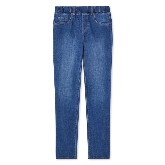 George Girls' Denim Jegging in blue denim with an elasticized waistband, belt loops, and a 5-pocket design, featuring slim legs made from a cotton-polyester-spandex blend for comfortable, flexible wear suitable for casual outfits.