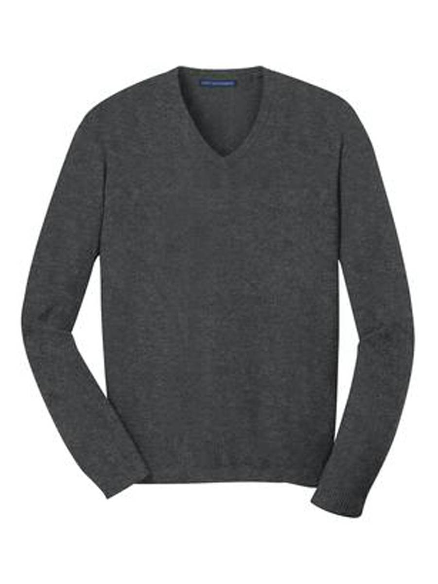 Port Authority V-Neck Sweater - Charcoal Heather - Large