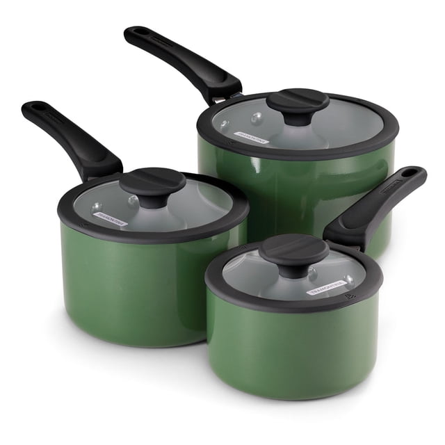 Tramontina 6 Piece Ceramic Nonstick Nesting Cookware Set Stackable, Space Saving Set - Sea Spray