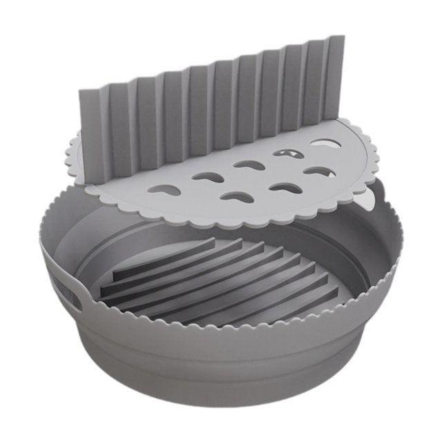 jifeng Foldable Air Fryer Liner Round Kitchen Gadget Easy Clean Folding Baking Tray Gray with Divider