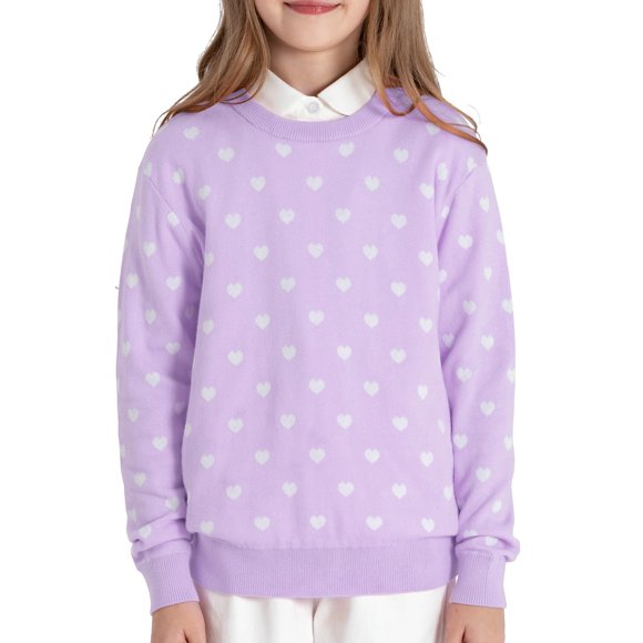 BOBOYOYO Girls Sweaters Cotton Kids Heart Sweater Valentine Holiday Pullover Teen Clothes Crew Neck Knit Top Long Sleeve