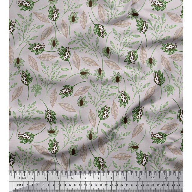 Soimoi Poly Georgette Fabric Leaves & Insect Print Sewing Fabric Yard 42 Inch Wide