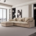 thumbnail image 1 of The Magic Home 3-Seater Cloud Modular L-Shaped Linen Sectional Sofa with Ottoman, Khaki, 1 of 15