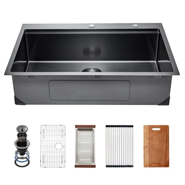 VEVOR Bassin à Encastrer pour Évier de Cuisine 33 Pouces à Montage Supérieur, Bol Simple, Acier Inoxydable, Noir