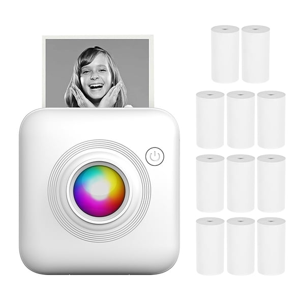 Riwcyla Mini Pocket Printer Portable 58mm Thermal Printer Machine Wireless BT Connection for Picture Label DIY Handcraft List Memo Notes Journal Receipt Paper Instant Sticker with 11 Roll Thermal Pa